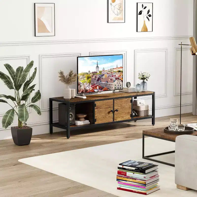 Meuble TV jusqu'à 75 pouces, Meuble TV avec rangement et pieds réglables, Console TV