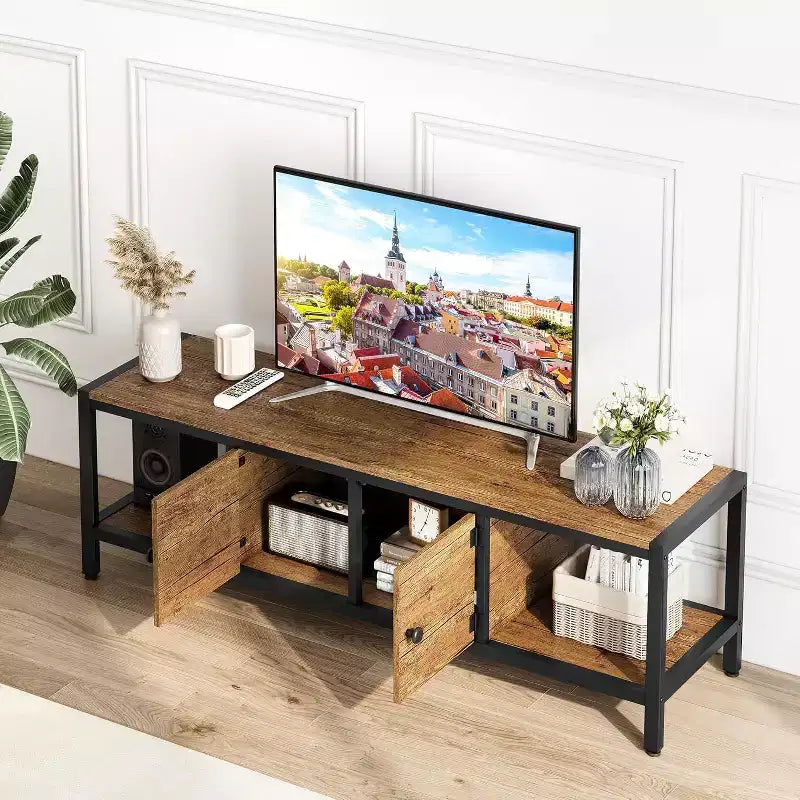 Meuble TV jusqu'à 75 pouces, Meuble TV avec rangement et pieds réglables, Console TV