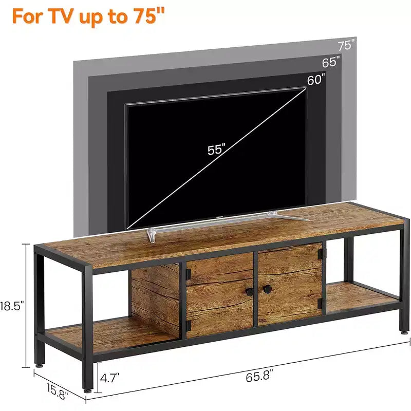 Meuble TV jusqu'à 75 pouces, Meuble TV avec rangement et pieds réglables, Console TV