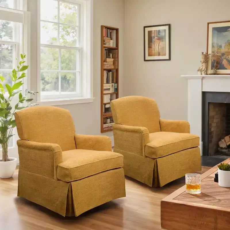 Fauteuil pivotant d'appoint traditionnel en tissu Art Leon, fauteuil avec cadre en bois
