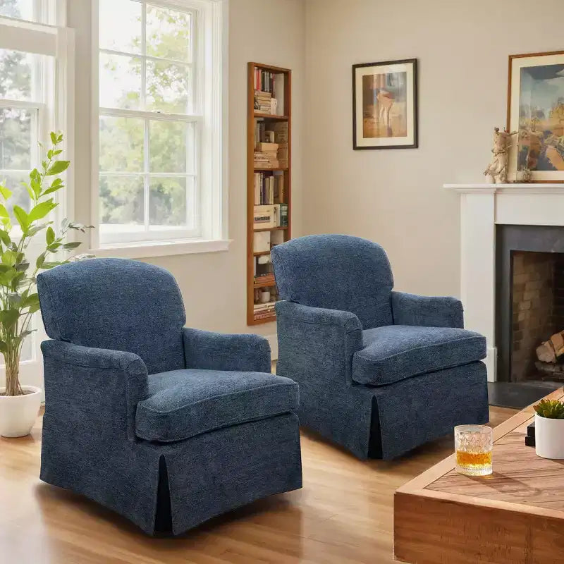 Fauteuil pivotant d'appoint traditionnel en tissu Art Leon, fauteuil avec cadre en bois