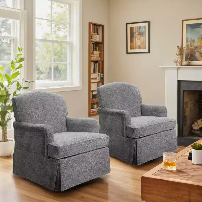 Fauteuil pivotant d'appoint traditionnel en tissu Art Leon, fauteuil avec cadre en bois
