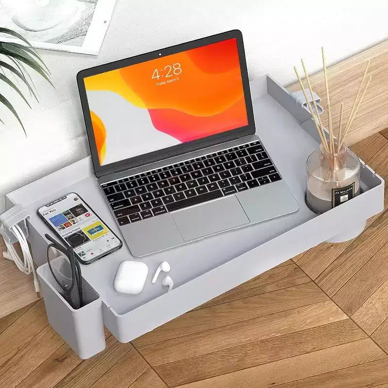 Étagère de lit superposé extra-profonde à clipser Tree City - Organisateur de chevet pliable pour lit supérieur, fente pour téléphone et porte-gobelet, essentiel pour dortoir peu encombrant, gris