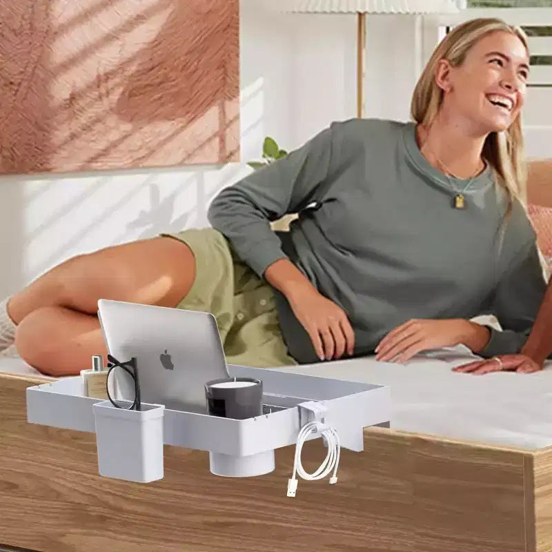 Étagère de lit superposé extra-profonde à clipser Tree City - Organisateur de chevet pliable pour lit supérieur, fente pour téléphone et porte-gobelet, essentiel pour dortoir peu encombrant, gris