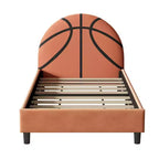 Lit plateforme double, cadre de lit rembourré de style sport avec motif de basket-ball pour garçons et filles, adolescents, orange -ModernLuxe