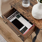Ensemble de 3 tables basses VECELO avec tiroirs de rangement, ensemble de tables d'appoint pour salon ou bureau, cadre métallique industriel, marron
