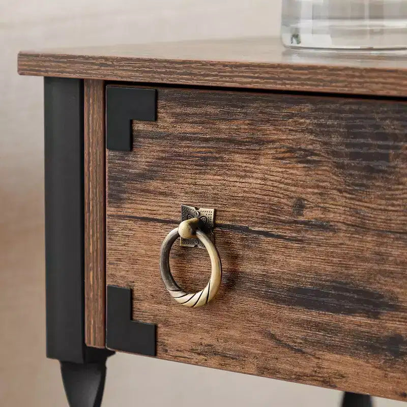 Ensemble de 3 tables basses VECELO avec tiroirs de rangement, ensemble de tables d'appoint pour salon ou bureau, cadre métallique industriel, marron