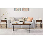 Ensemble de 3 tables basses VECELO avec tiroirs de rangement, ensemble de tables d'appoint pour salon ou bureau, cadre métallique industriel, marron