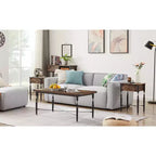 Ensemble de 3 tables basses VECELO avec tiroirs de rangement, ensemble de tables d'appoint pour salon ou bureau, cadre métallique industriel, marron