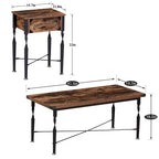Ensemble de 3 tables basses VECELO avec tiroirs de rangement, ensemble de tables d'appoint pour salon ou bureau, cadre métallique industriel, marron