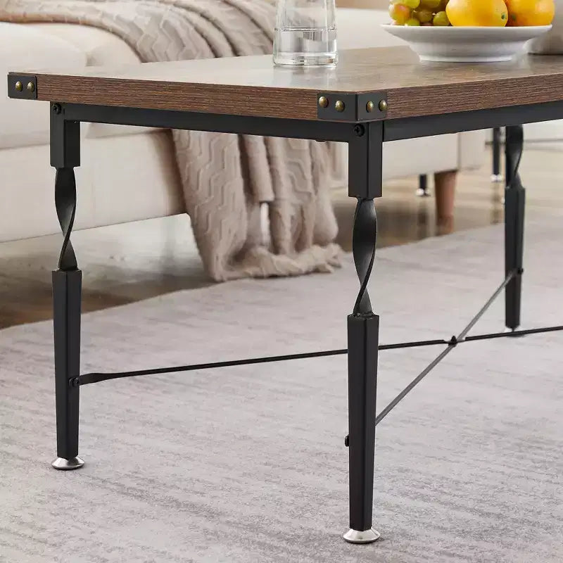 Ensemble de 3 tables basses VECELO avec tiroirs de rangement, ensemble de tables d'appoint pour salon ou bureau, cadre métallique industriel, marron