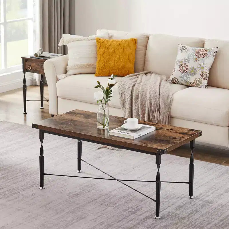 Ensemble de 3 tables basses VECELO avec tiroirs de rangement, ensemble de tables d'appoint pour salon ou bureau, cadre métallique industriel, marron