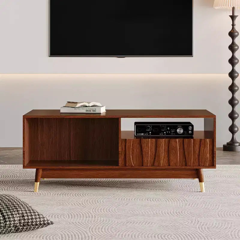 ATJafurn 47 Table basse en bois avec 2 tiroirs et rangement ouvert Table d'appoint moderne du milieu du siècle, convient pour le salon, l'appartement, Noyer
