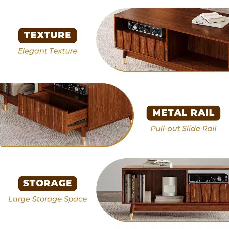 ATJafurn 47 Table basse en bois avec 2 tiroirs et rangement ouvert Table d'appoint moderne du milieu du siècle, convient pour le salon, l'appartement, Noyer