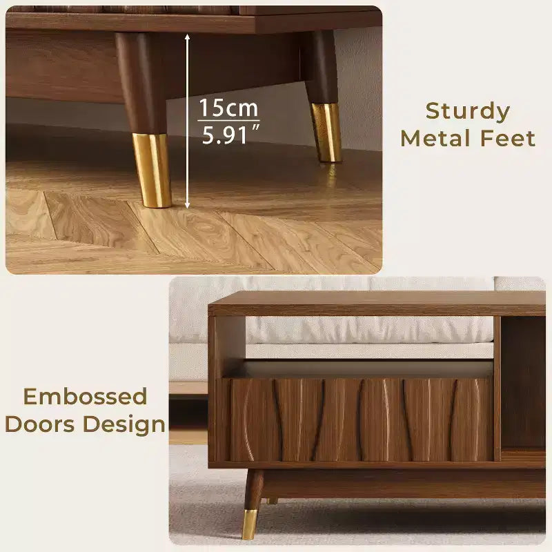 ATJafurn 47 Table basse en bois avec 2 tiroirs et rangement ouvert Table d'appoint moderne du milieu du siècle, convient pour le salon, l'appartement, Noyer