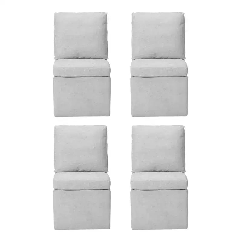 WestinTrends Soho Modern Upholstered Chenille Armless Dining Chairs With Casters (Set of 4), Light Gray