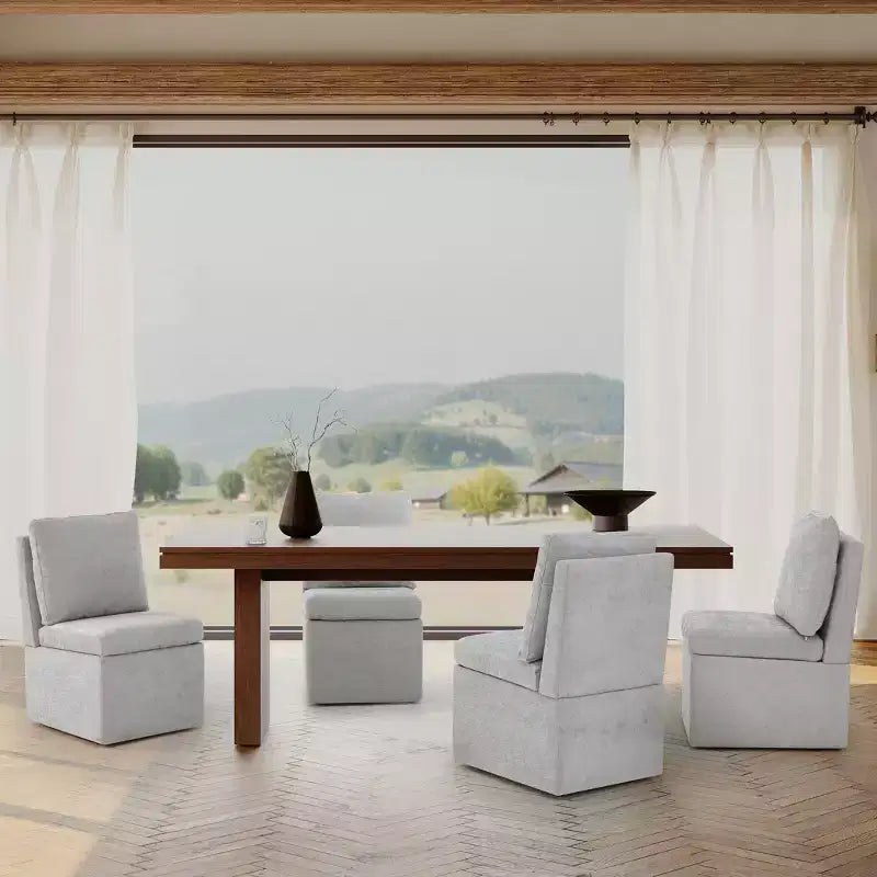 WestinTrends Soho Chaises de salle à manger modernes rembourrées sans accoudoirs en chenille avec roulettes (lot de 4), gris clair