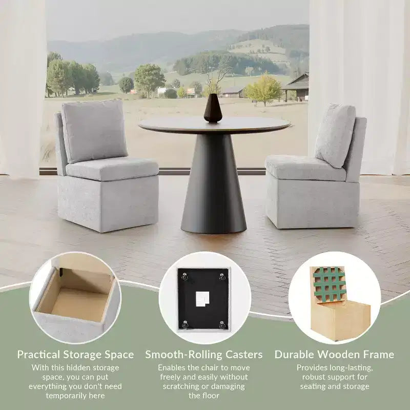 WestinTrends Soho Chaises de salle à manger modernes rembourrées sans accoudoirs en chenille avec roulettes (lot de 4), gris clair