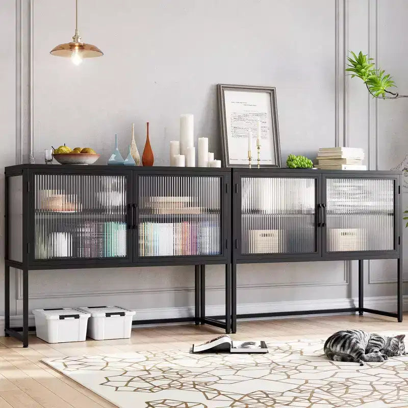 Meuble de rangement transparent, porte vitrée, étagère réglable, simple et élégant, adapté au salon, à la salle à manger, au couloir