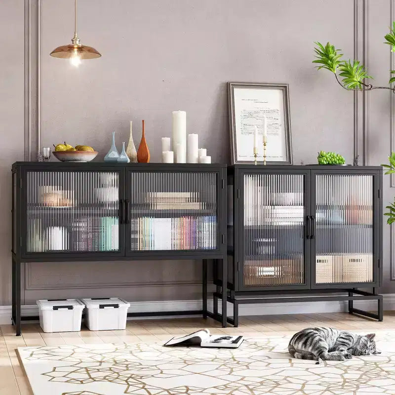Meuble de rangement transparent, porte vitrée, étagère réglable, simple et élégant, adapté au salon, à la salle à manger, au couloir