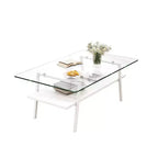 Table basse rectangulaire, plateau en verre trempé avec pieds en métal doré, table moderne pour le salon, verre transparent