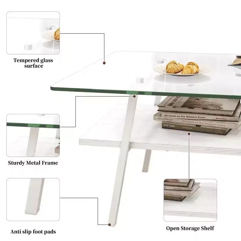 Table basse rectangulaire, plateau en verre trempé avec pieds en métal doré, table moderne pour le salon, verre transparent