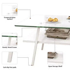 Table basse rectangulaire, plateau en verre trempé avec pieds en métal doré, table moderne pour le salon, verre transparent