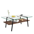 Table basse rectangulaire, plateau en verre trempé avec pieds en métal doré, table moderne pour le salon, verre transparent
