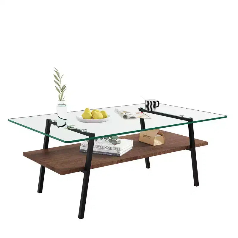 Table basse rectangulaire, plateau en verre trempé avec pieds en métal doré, table moderne pour le salon, verre transparent