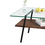 Table basse rectangulaire, plateau en verre trempé avec pieds en métal doré, table moderne pour le salon, verre transparent