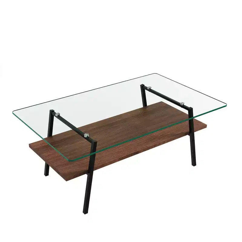 Table basse rectangulaire, plateau en verre trempé avec pieds en métal doré, table moderne pour le salon, verre transparent