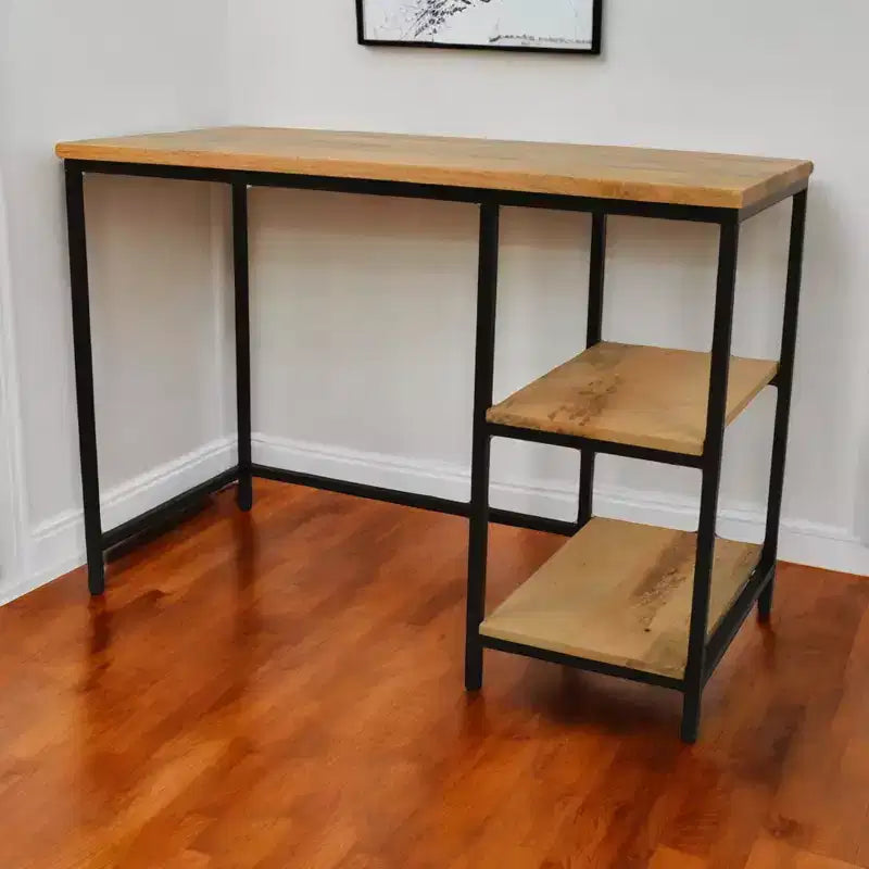 HomeRoots Bureau d'ordinateur 42 en bois massif et métal, naturel et noir
