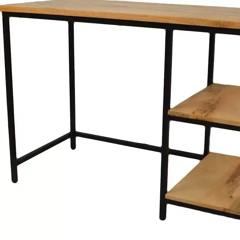 HomeRoots Bureau d'ordinateur 42 en bois massif et métal, naturel et noir