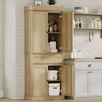 Meuble de cuisine, Grand meuble de rangement avec portes en rotin et étagères réglables, Armoire sur pied avec tiroir
