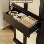 Meuble de cuisine, Grand meuble de rangement avec portes en rotin et étagères réglables, Armoire sur pied avec tiroir