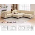Canapé d'angle modulable AMERLIFE avec assise extra-profonde de 112 cm, grand canapé 6 places