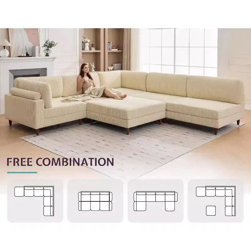 Canapé d'angle modulable AMERLIFE avec assise extra-profonde de 112 cm, grand canapé 6 places