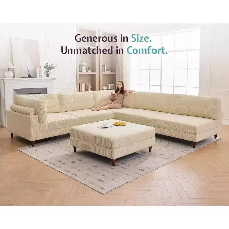 Canapé d'angle modulable AMERLIFE avec assise extra-profonde de 112 cm, grand canapé 6 places