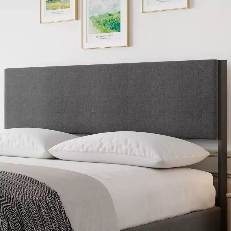 Cadre de lit rembourré avec tête de lit et rangement, sommier tapissier avec 2 tiroirs