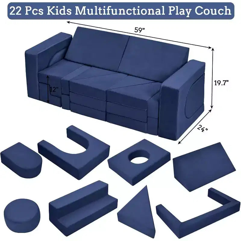 Canapé de jeu modulaire 22 pièces pour enfants, canapé sectionnel convertible en mousse, ensemble de jeu de meubles imaginatifs, pour garçons et filles