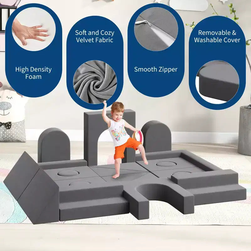 Canapé de jeu modulaire 22 pièces pour enfants, canapé sectionnel convertible en mousse, ensemble de jeu de meubles imaginatifs, pour garçons et filles