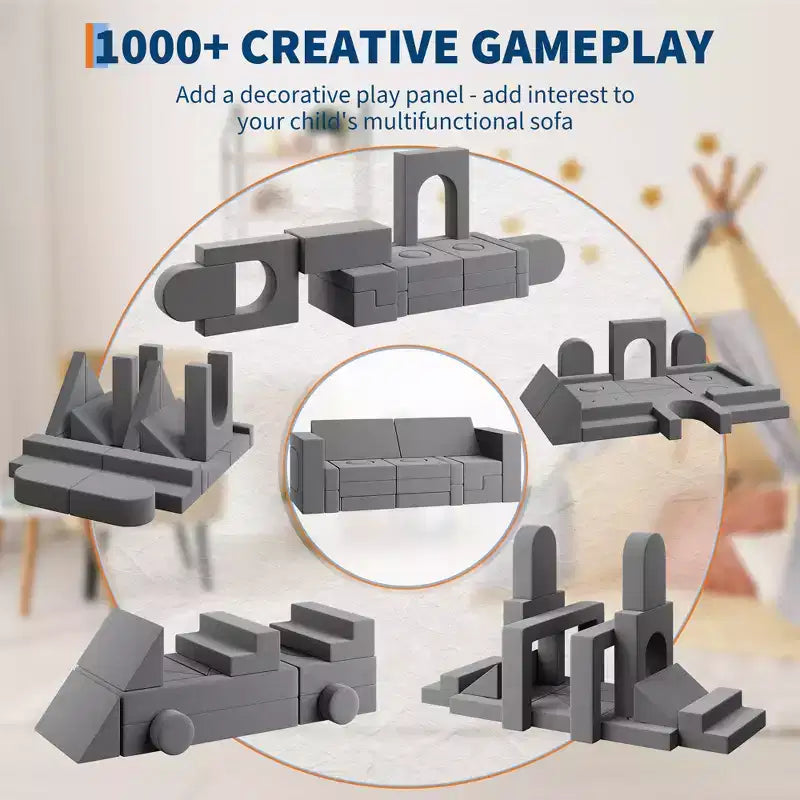 Canapé de jeu modulaire 22 pièces pour enfants, canapé sectionnel convertible en mousse, ensemble de jeu de meubles imaginatifs, pour garçons et filles