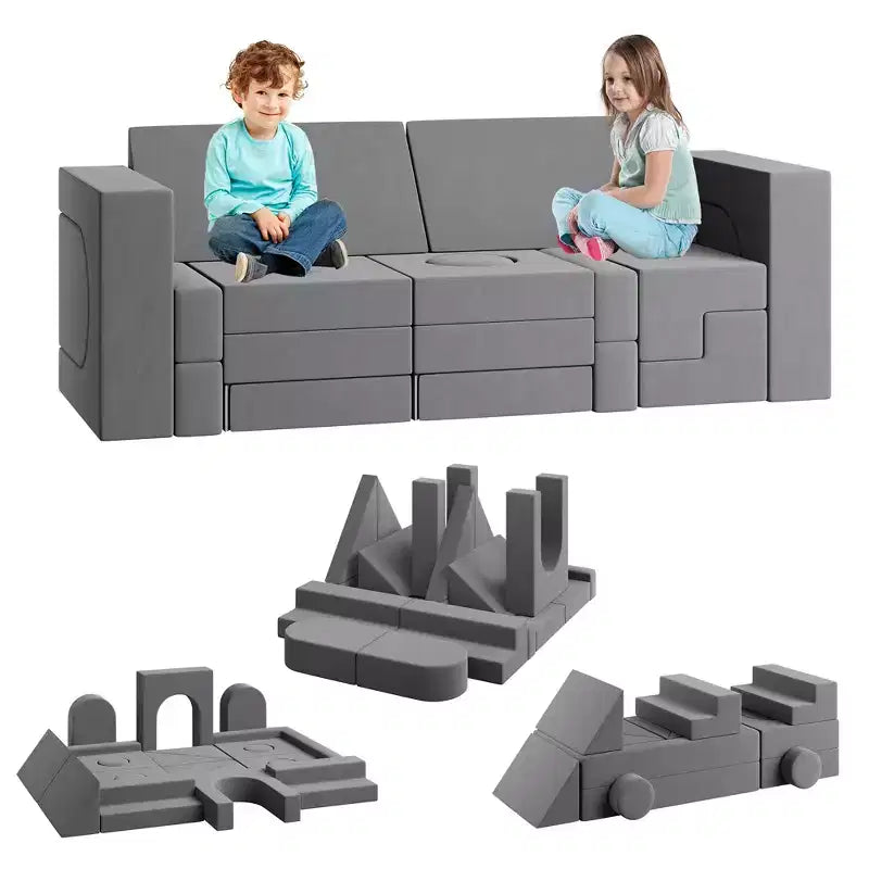 Canapé de jeu modulaire 22 pièces pour enfants, canapé sectionnel convertible en mousse, ensemble de jeu de meubles imaginatifs, pour garçons et filles