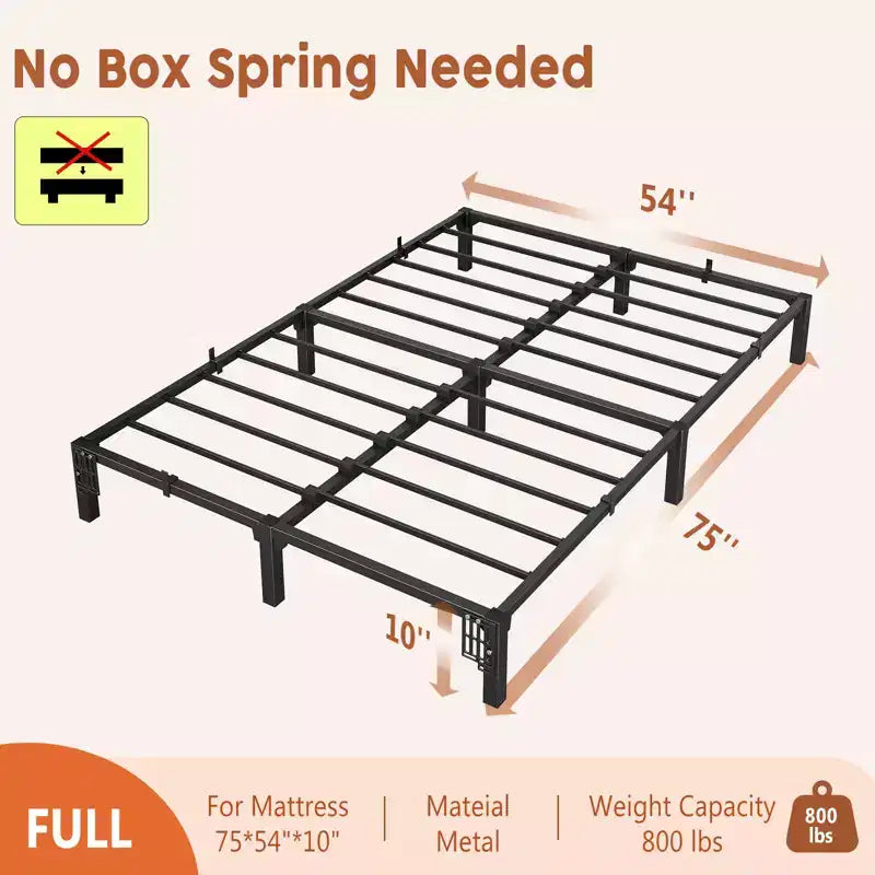 Cadre de lit simple 15 cm, plateforme métallique, support à lattes en fer durable, supporte jusqu'à 360 kg, espace de rangement sous le lit, pas besoin de sommier tapissier