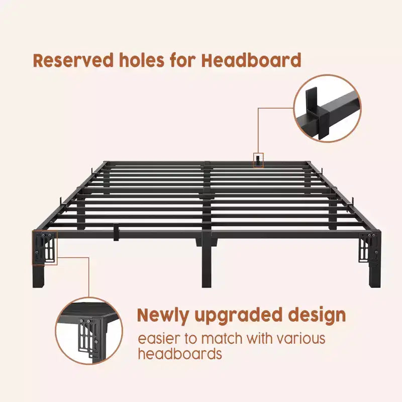 Cadre de lit simple 15 cm, plateforme métallique, support à lattes en fer durable, supporte jusqu'à 360 kg, espace de rangement sous le lit, pas besoin de sommier tapissier