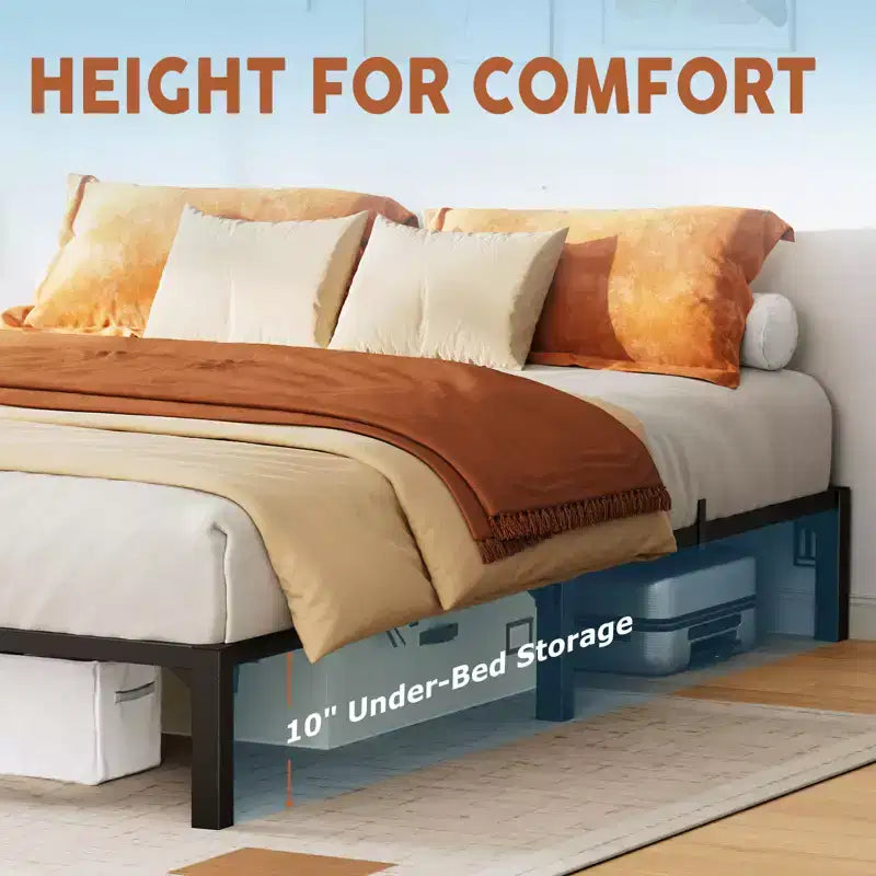 Cadre de lit simple 15 cm, plateforme métallique, support à lattes en fer durable, supporte jusqu'à 360 kg, espace de rangement sous le lit, pas besoin de sommier tapissier