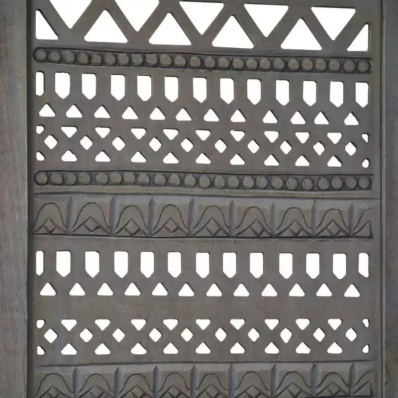Paravent séparateur de pièce Royal Hampton à 3 panneaux pliant en bois de manguier avec motifs géométriques complexes découpés