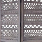 Paravent séparateur de pièce Royal Hampton à 3 panneaux pliant en bois de manguier avec motifs géométriques complexes découpés