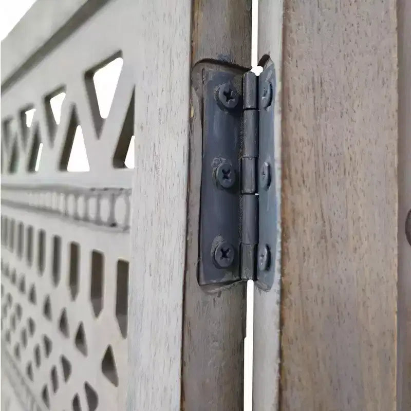 Paravent séparateur de pièce Royal Hampton à 3 panneaux pliant en bois de manguier avec motifs géométriques complexes découpés