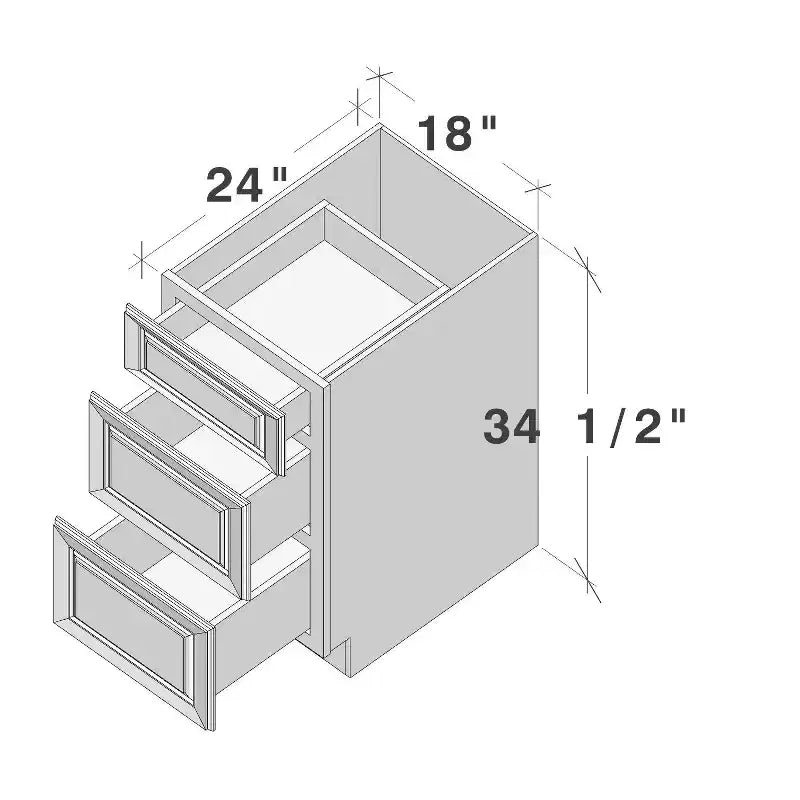 Meuble bas de cuisine CASAINC de 18 po L x 24 po P x 34,5 po H avec 3 tiroirs à fermeture amortie, armoires en contreplaqué prêtes à assembler